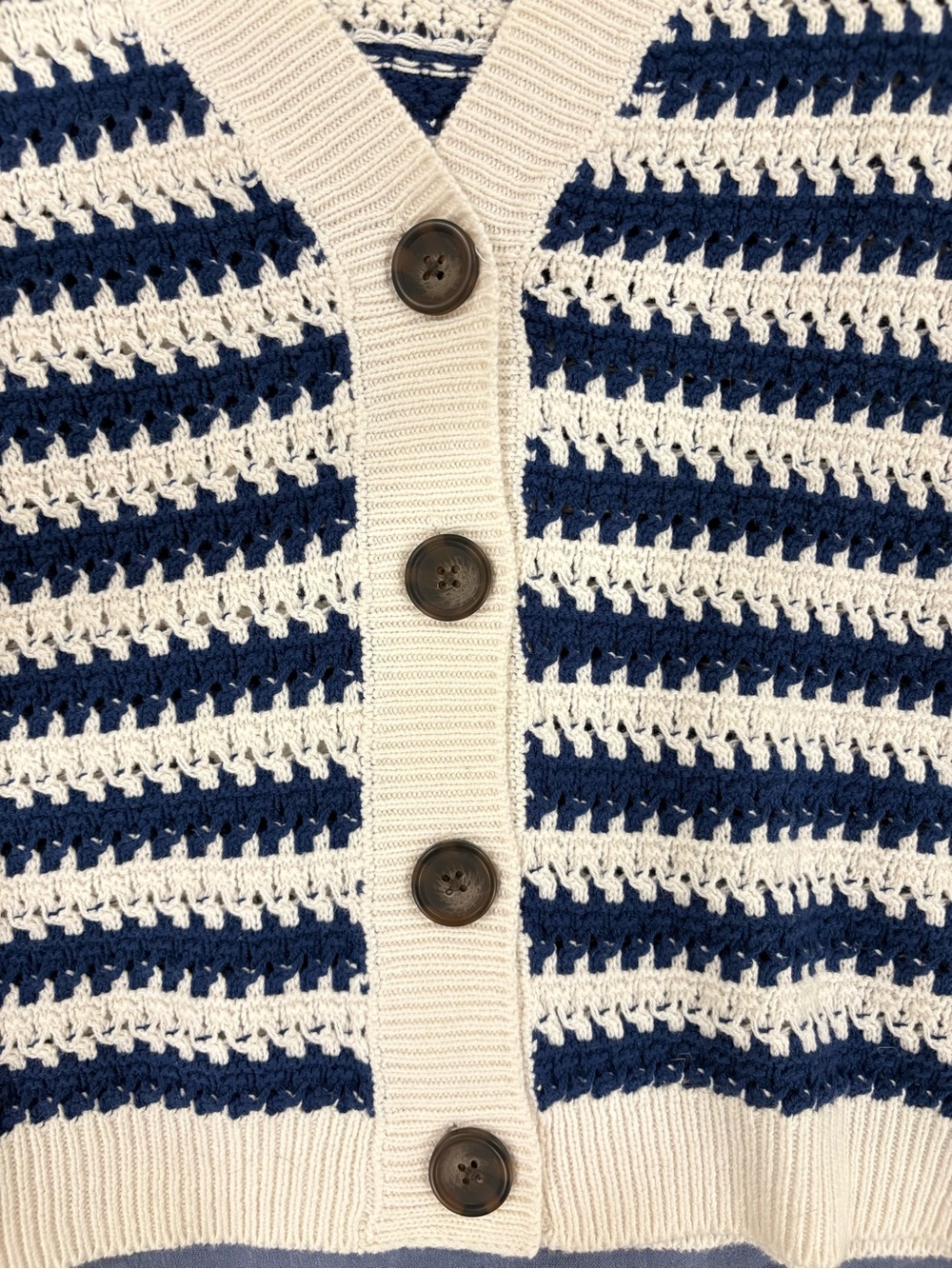 Universal Thread Navy & White Striped Open-Weave Button Cardigan - Picture 4 of 6